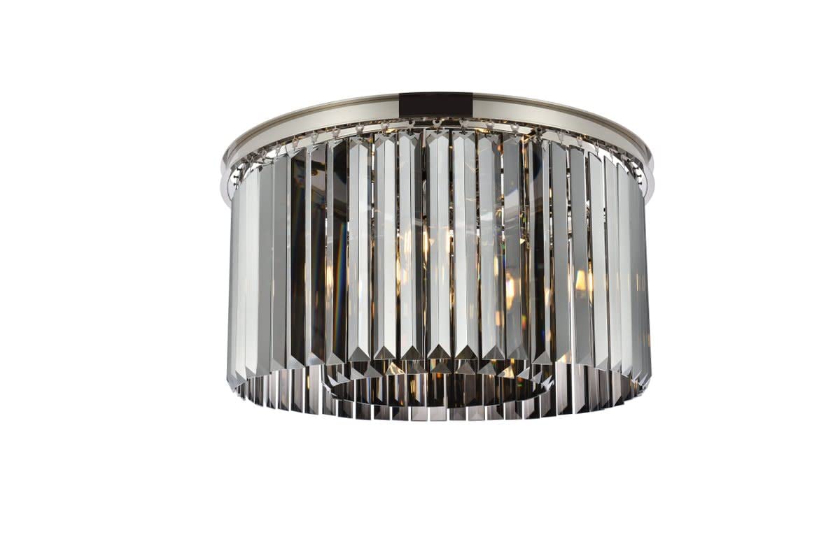 Elegant Lighting Sydney 8 Lt Flush Mount Light Polished Nickel Steel Grey Shade Model 1238F26PN-SS/RC