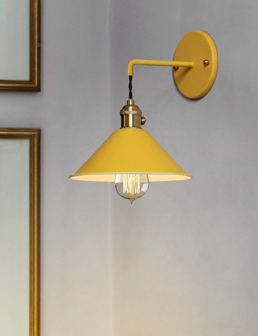 iYoee Wall Sconce Lamps Lighting Fixture with on Off Switch,Yellow Macaron Wall lamp E26 Edison Copper lamp Holder with Frosted