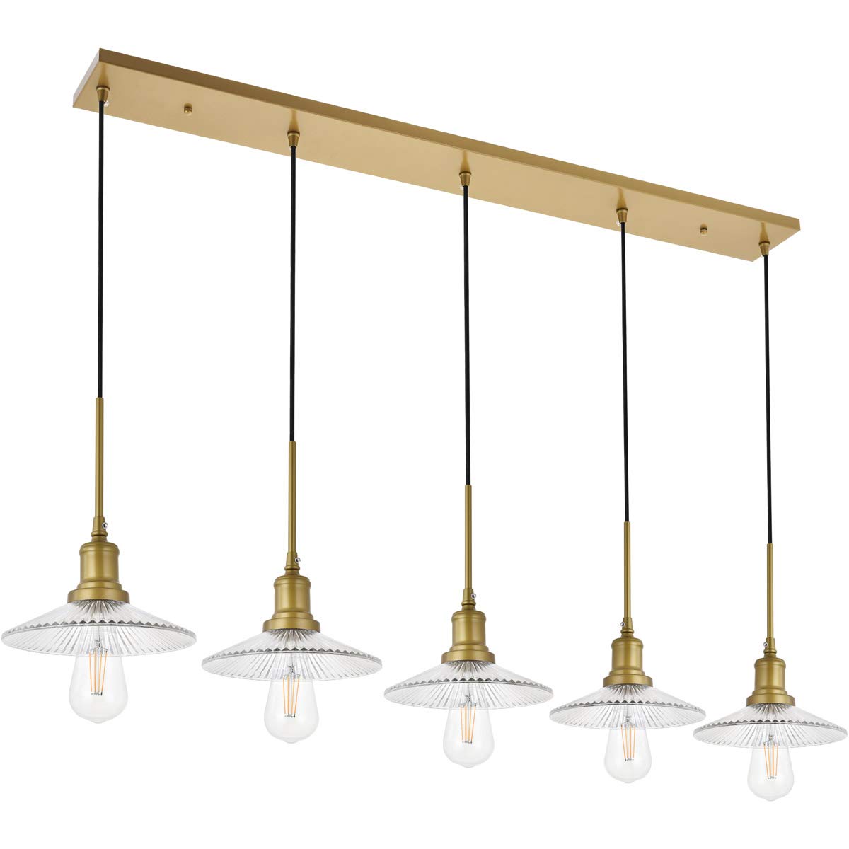 Elegant Lighting Brass 5-Light Pendant - Modern Indoor Ceiling Fixture, Clear Glass Accents