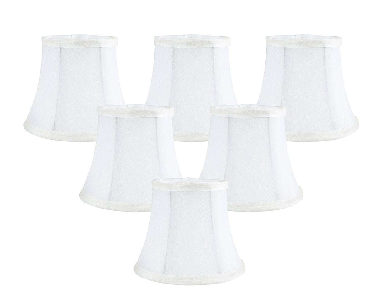 MERIVILLE Set of 6 Off White Faux Silk Chandelier Lamp Shades, Softback Bell Shape, Clip-On for Candelabra Bulbs, 4in x 6in x 5in