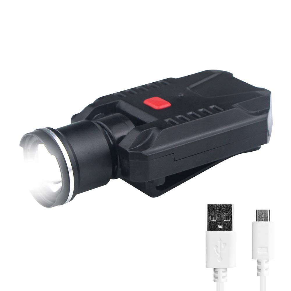FISHNU Clip-on Hat Light, 500 Lumens USB Rechargeable, Aluminum Alloy, Zoomable, Model fs-9007, Black
