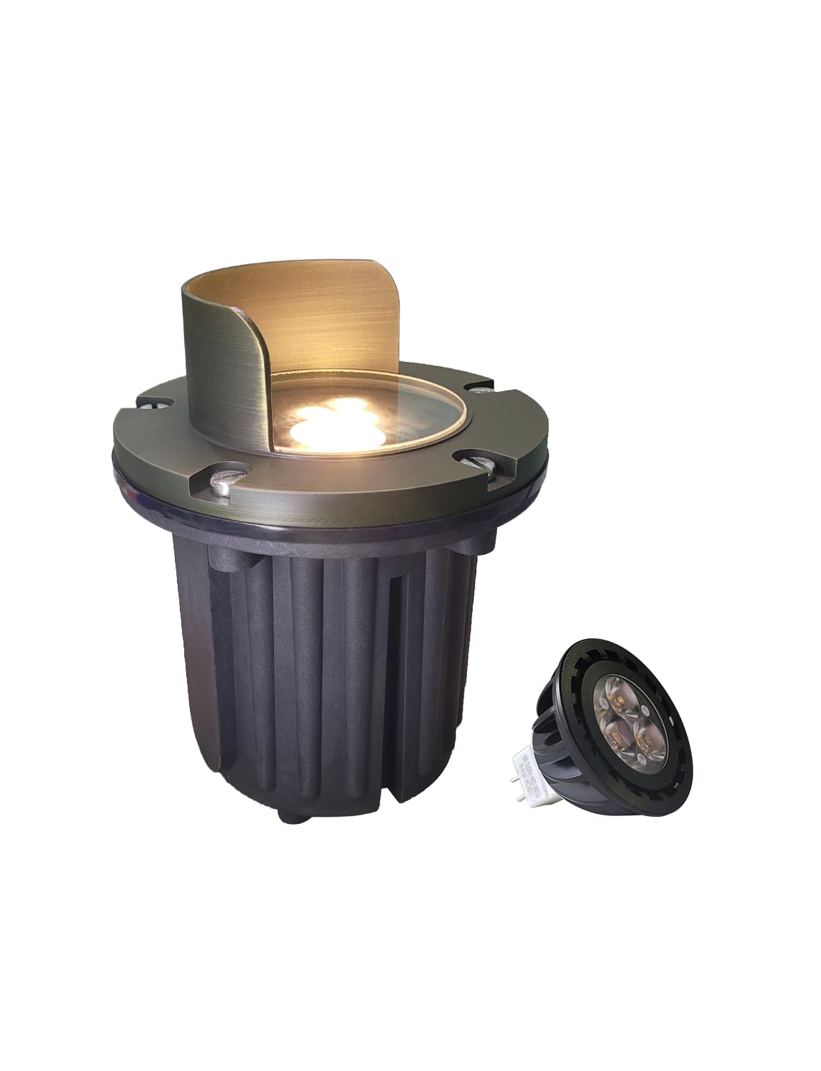 Malory Brass Top Cover Landscape Well Lights (6H) 12V Low Voltage Outdoor In Ground Lights Anti-Glare Landscape Lighting With 5W 450Lm Mr16 For Pathway  Driveway (Shield Top  1-Pack With Bulb)