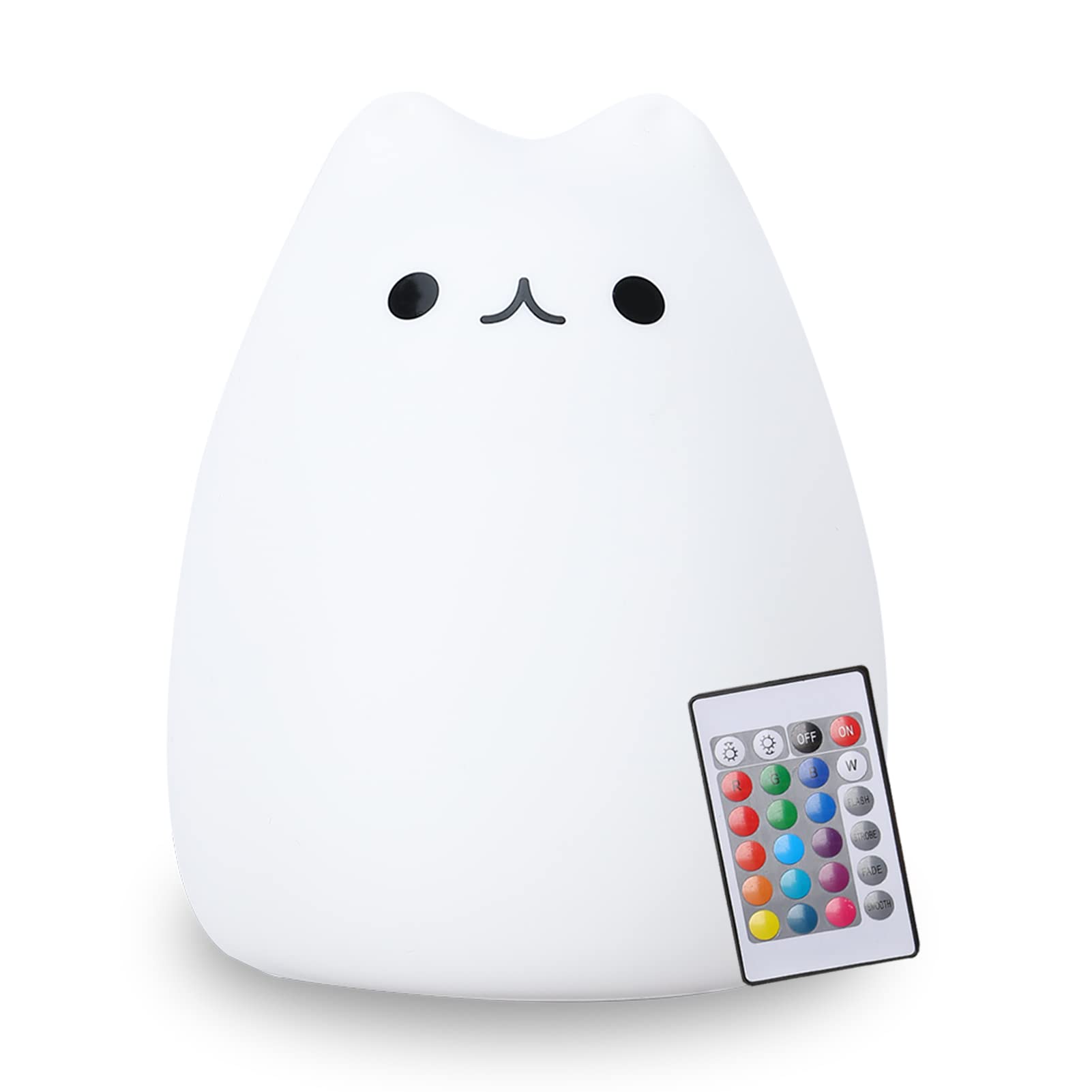 Zklili Cute Remote Cat Nursery Night Lights Usb Rechargeable Cat Lamp Nightlight Birthday Christmas Gift With Warm White And 7-Color Breathing Modes For Kids Baby Children (Renqimao)
