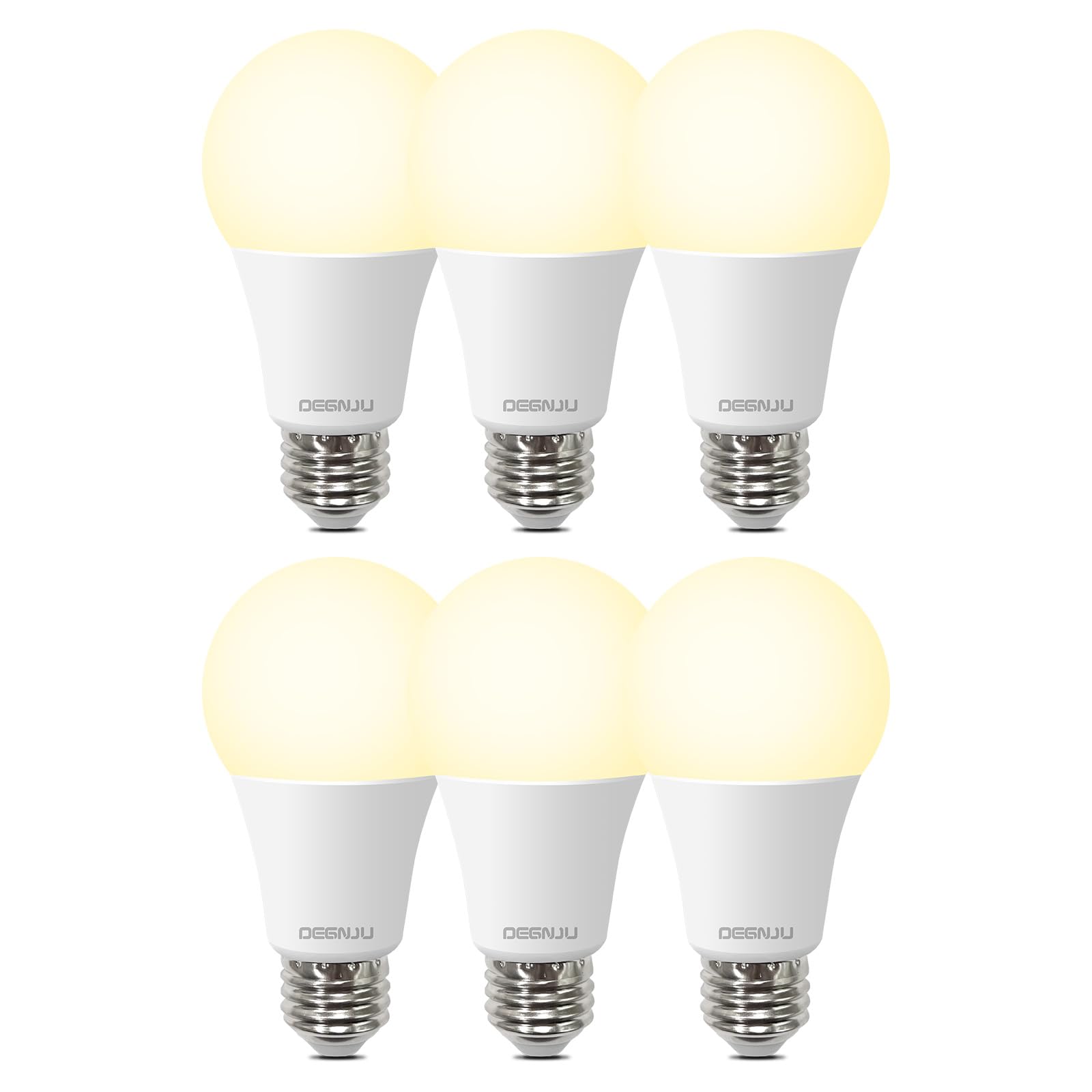 DEGNJU A19 LED Light Bulbs, 100 Watt Equivalent LED Bulbs, Warm White 2700K, 1500 Lumens, E26 Standard Base, Non-Dimmable, 13W Bright White LED Bulbs for Bedroom Living Room Home Office, 6 Pack