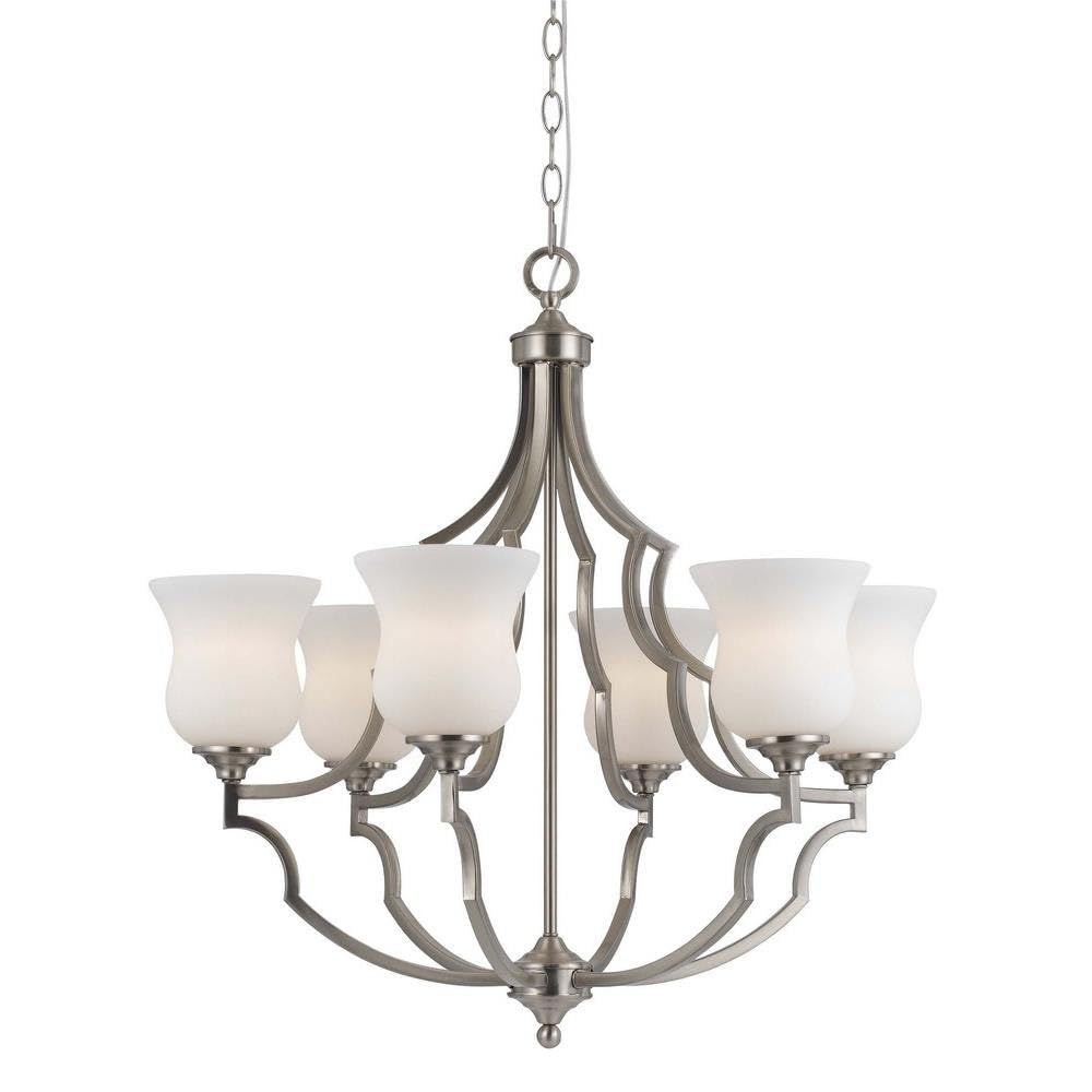 Cal Lighting FX-3531/6 Transitional Six Light Chandelier from Barrie Collection in Pwt, Nckl, B/S, Slvr. Finish, 28.00 inches