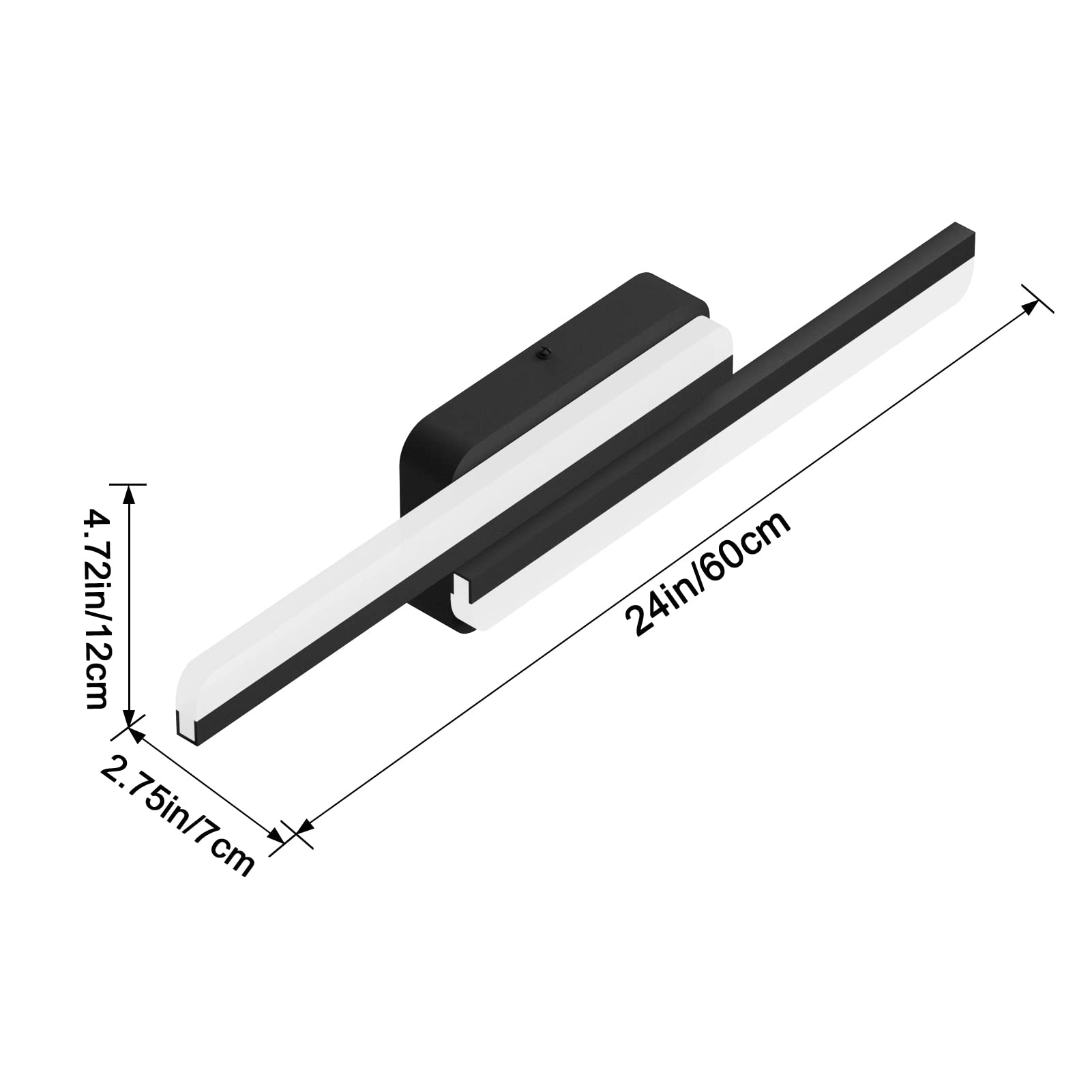 Ralbay Modern LED Vanity Light 24W 24 inch Frosted Aluminum Matte Black Bathroom Fixture 6000K