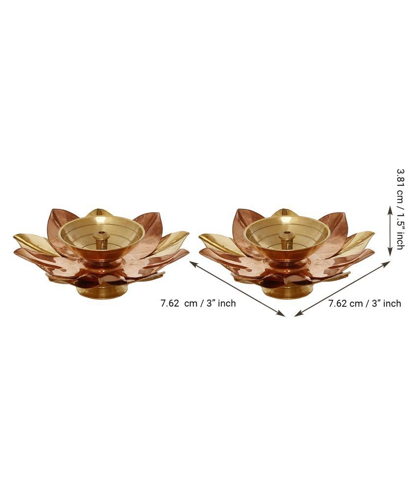 Fashion Bizz Brass and Copper Akhand Lotus/Kamal Diya (Set of 11 Pcs) Akhand Jyot | Magical Lantern Brass Diya | Decorative Bras