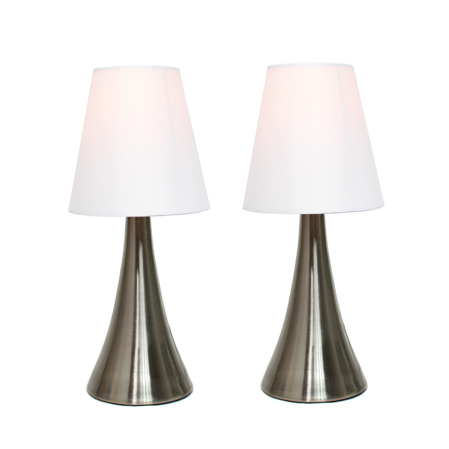Simple Designs Valencia Mini Touch Table Lamp Set, 2 Pack, Fabric Shades, Metal, White, Model LT2014-WHT-2PK