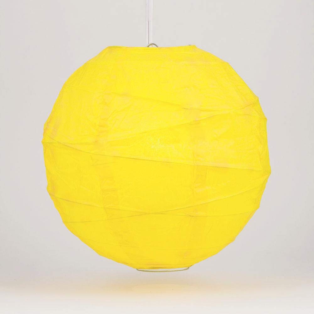 Quasimoon Paperlanternstore.Com 16 Inch Yellow Round Paper Lantern, Crisscross Ribbing, Hanging Decoration