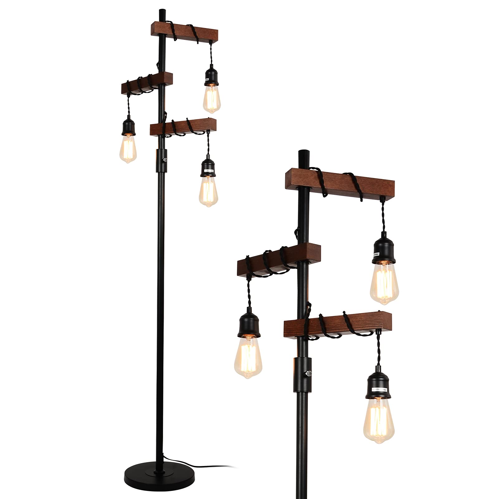 Airposta Industrial Floor Lamp, 68 Inch, 3 Lights, Metal, Black, Sturdy Base, Vintage Design for Living Room, Bedroom, Office