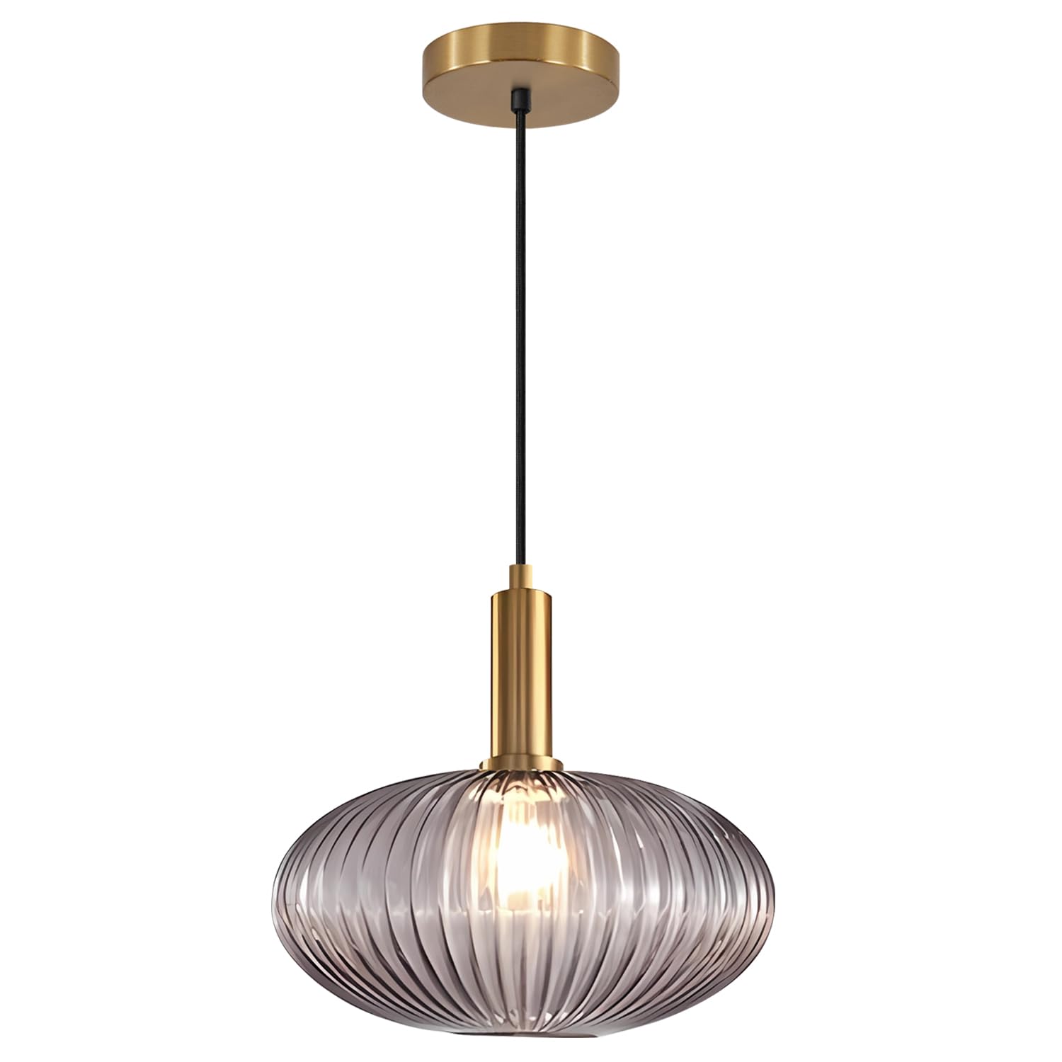KCO Mid Century Modern Pendant Light - Smoke Gray Globe, Adjustable, Metal, 30cm, Model L1143-SG, Brass Gold Finish
