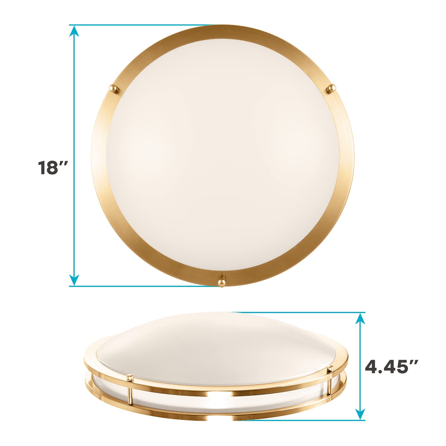 LUXRITE LED Flush Mount Ceiling Light, 18 Inch, Dimmable, 24W, 2160 Lumens, 5 Color Selectable, Brushed Brass, Model LR232