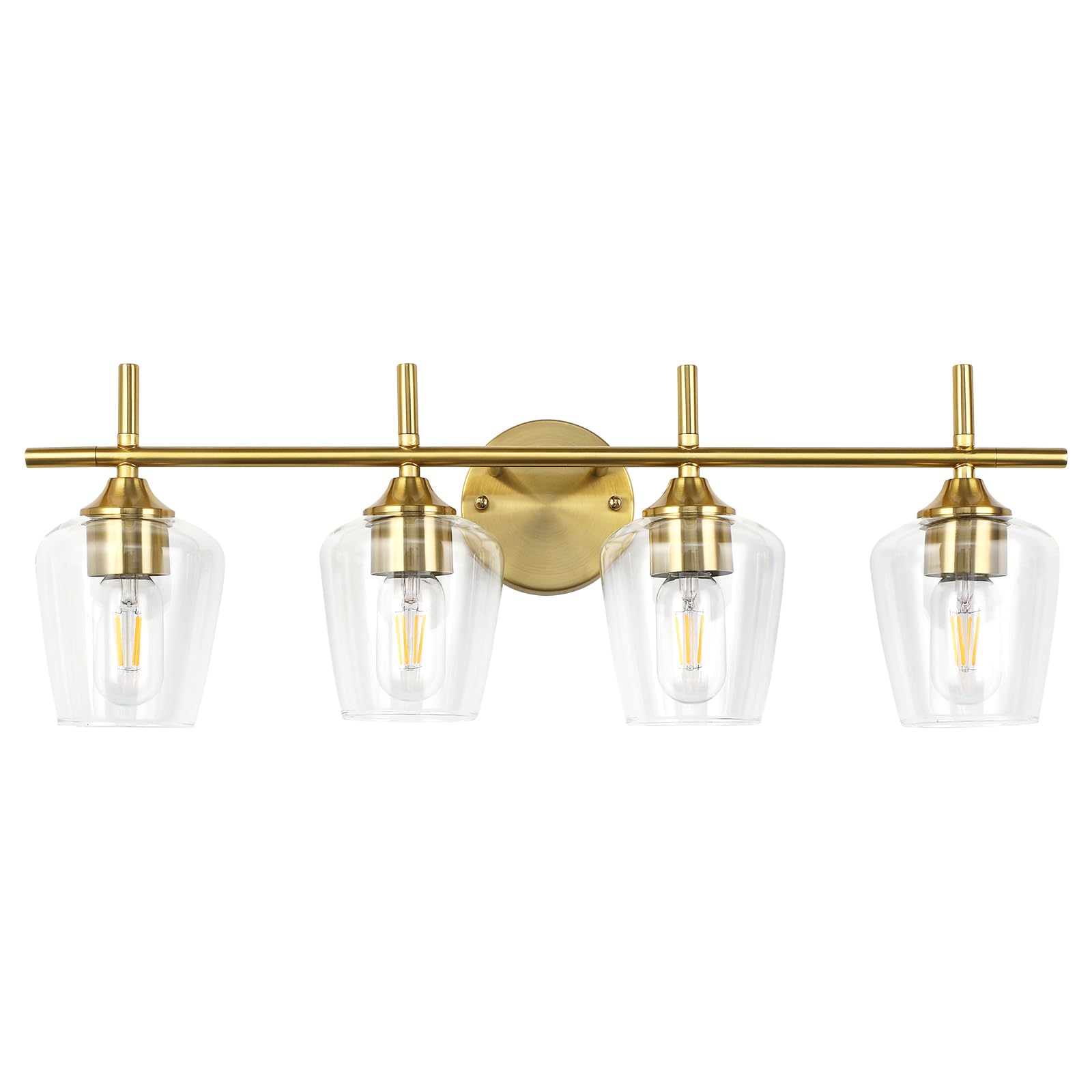 foucasal Bathroom Light Fixtures, 4-Light Gold Vanity Light with Clear Glass Shade, Modern Brushed Brass Design
