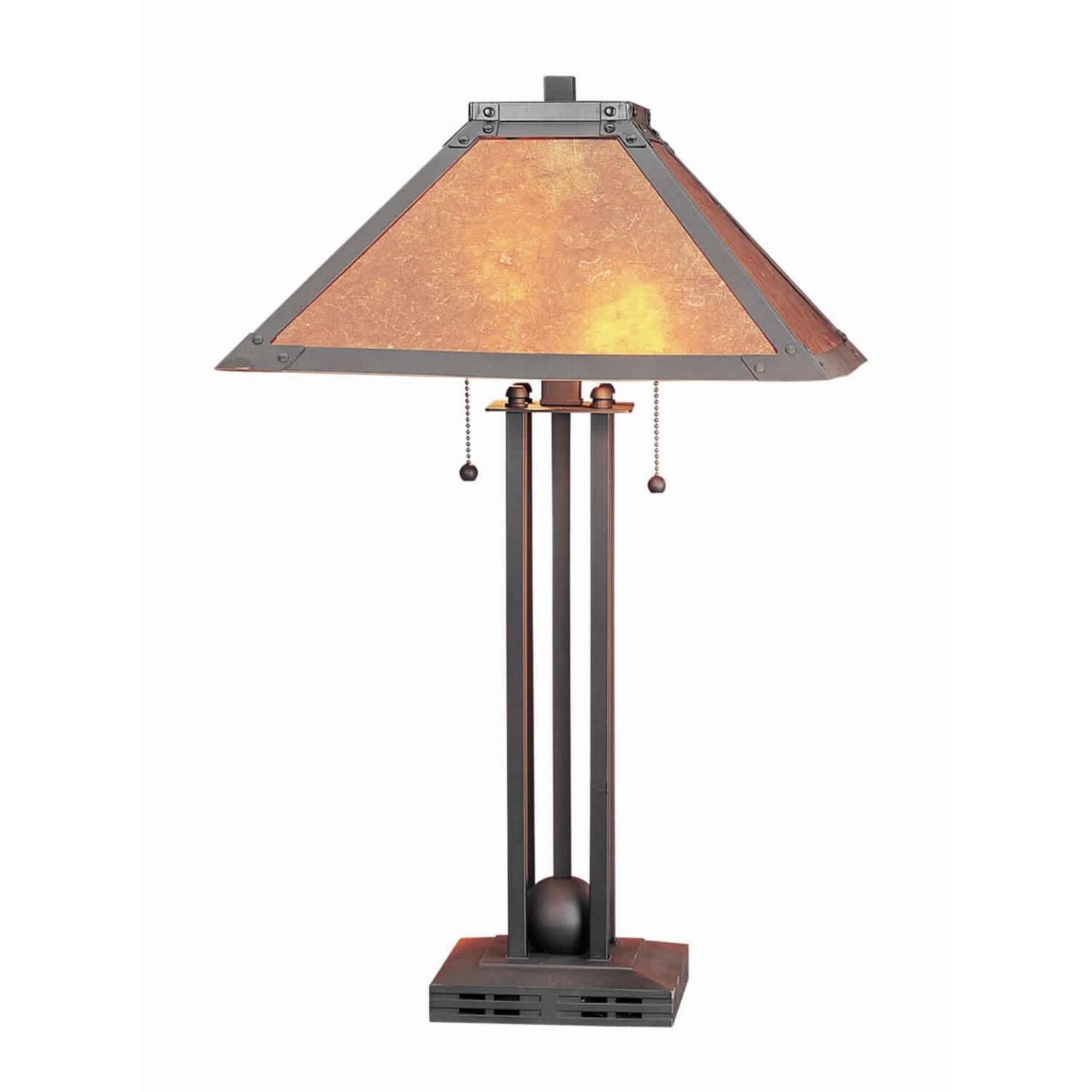 Benzara Table Lamp, Ball Inlay Metal Body, Square Mica Shade, Bronze, Model BM223694