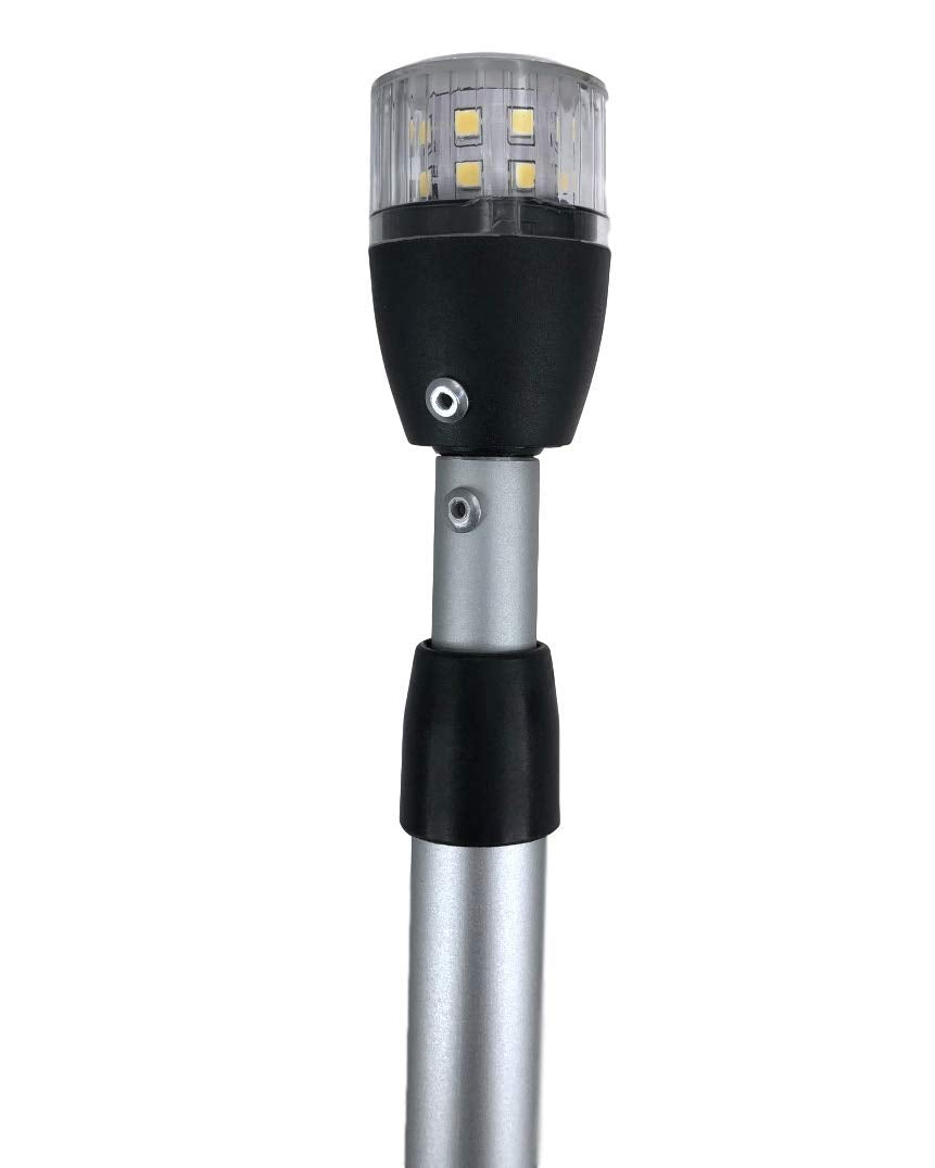 Pactrade Marine LED Boat Navigation Light - 28-43 Inch Telescoping White All-Round/Stern Pole for Pontoon, Yacht, Kayak