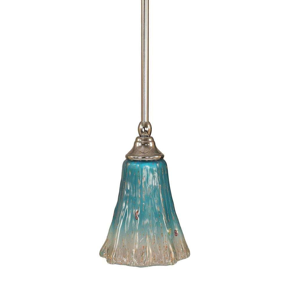Toltec Lighting 23-Ch-725 Stem Mini Pendant With Hang Straight Swivel With 5.5&quot; Fluted Teal Crystal Glass, Chrome Finish