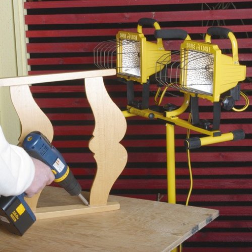 Coleman Cable Designers Edge L14SLED 1000W Adjustable Twin Head Halogen Work Light with Stand - Perfect for Indoor/Outdoor Use