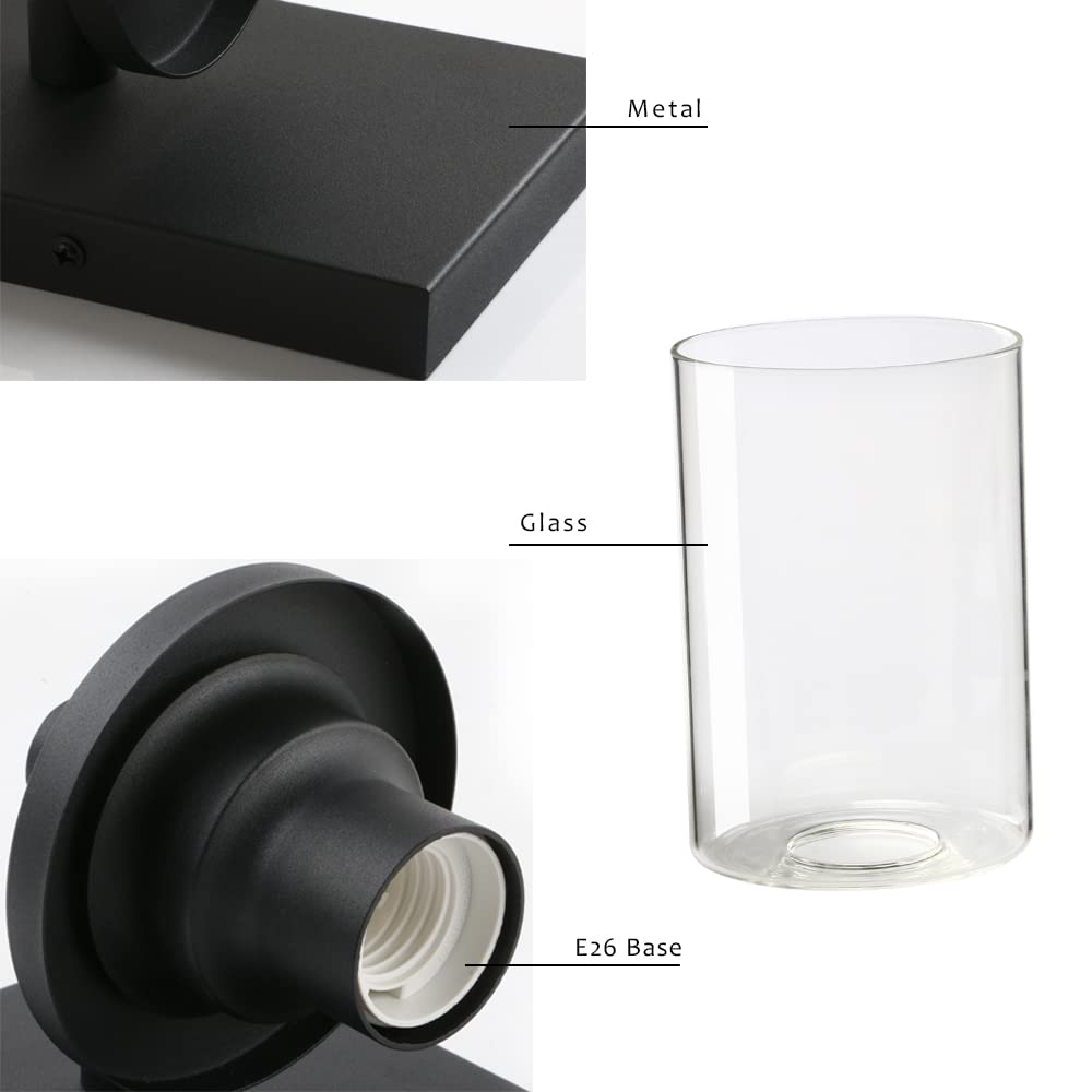 Pathson Vintage Wall Sconce, 1-Light Industrial Bathroom Light Fixture, Clear Glass Shade, Metal Base, Black, Model XLYT1000-H