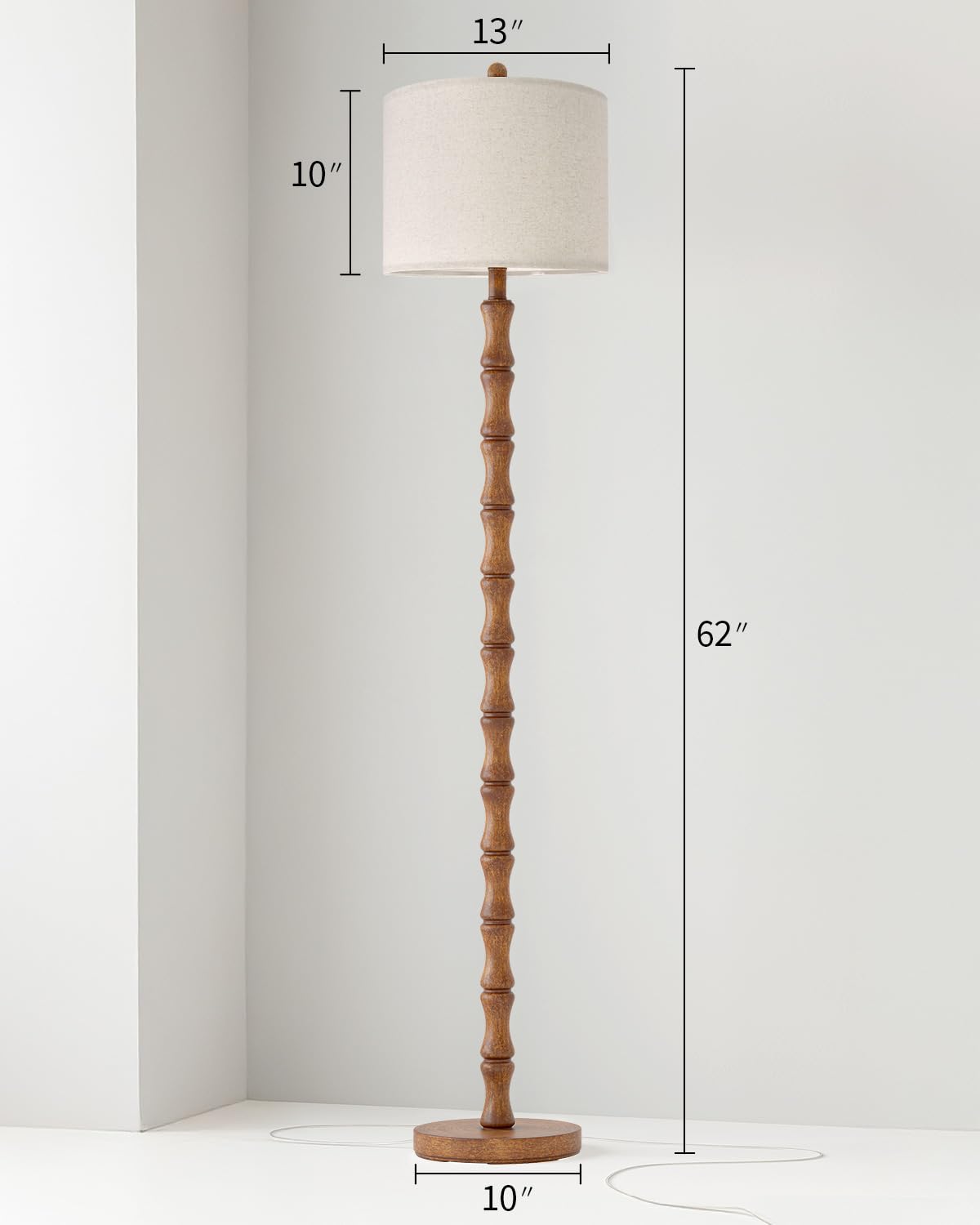 BOBOMOMO Rustic Floor Lamp 62" Light Walnut Resin, Retro Farmhouse Style, Model AMZ-F1241AT