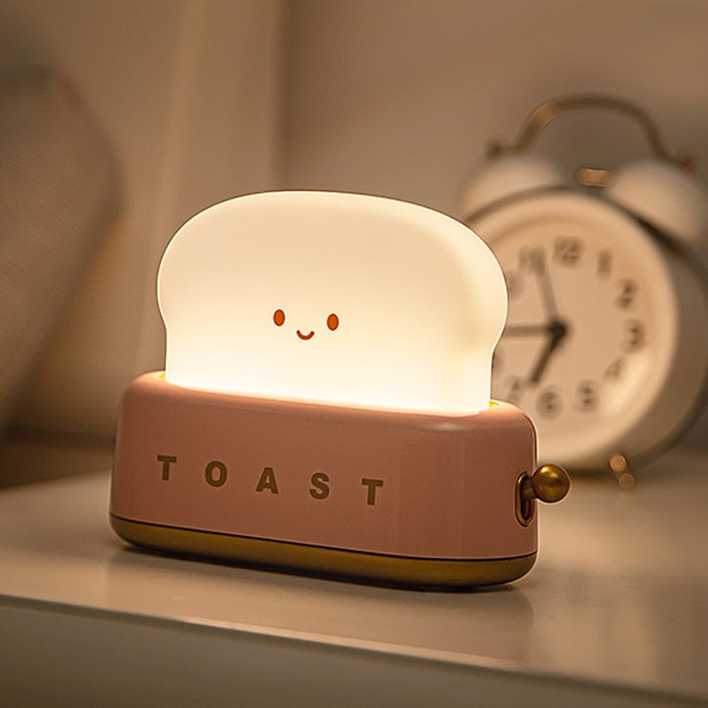 Ipalmay Toast Night Light, Kawaii Desk Decor Dimmable Bedside Night Lamp Rechargeable, Auto-Off Bedroom Sleep Light, Cute Gifts