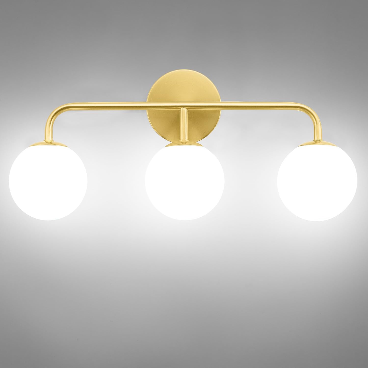 Gold Bathroom Vanity Lights, Mid Century Modern 3-Light Bathroom Lighting Fixtures Over Mirror, Brushed Gold Bathroom Lights Wal