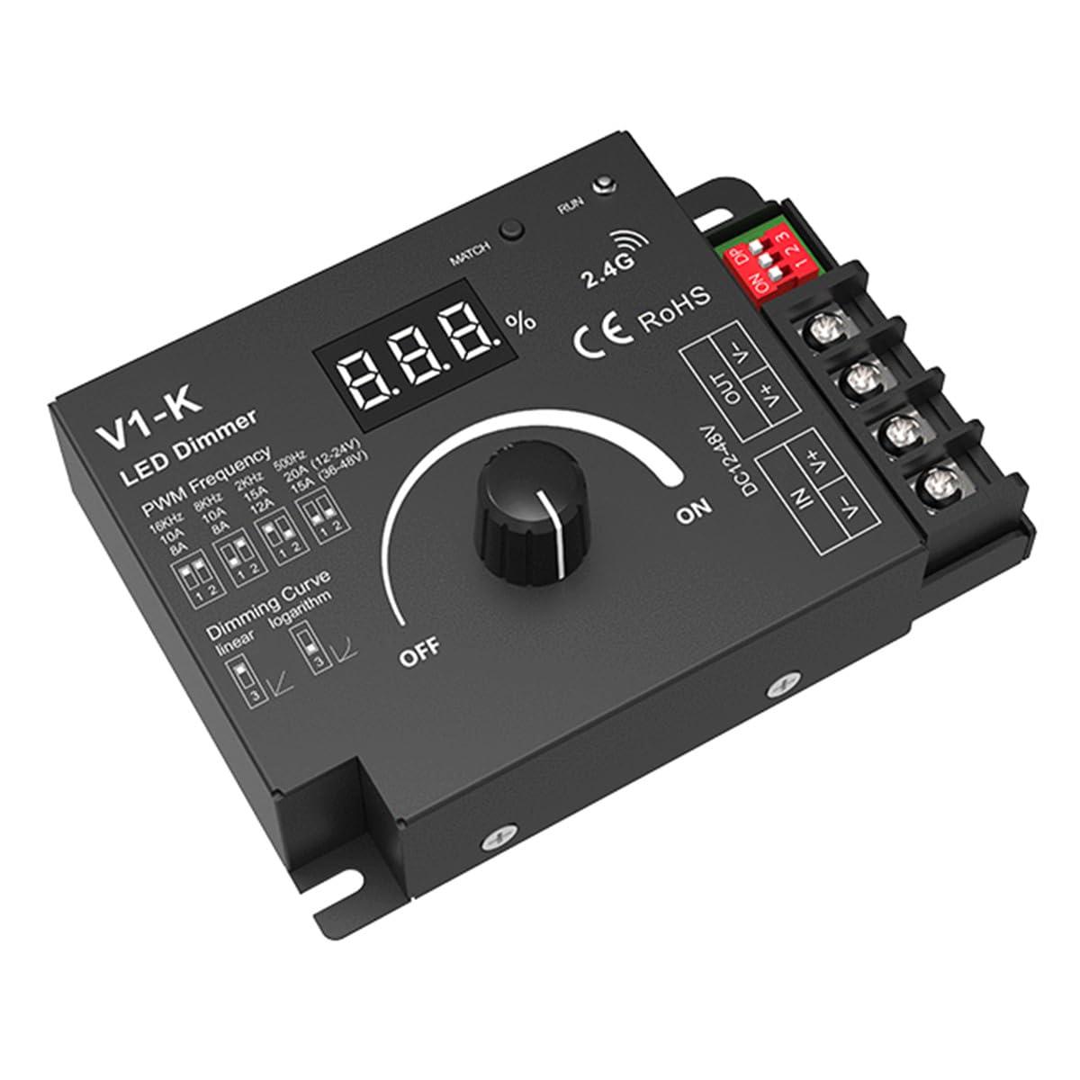 SuperlightingLED 20A LED Dimmer Controller - DC12V/24V, Brightness Adjustable, Metal Construction for Quad Row LED Strip Light