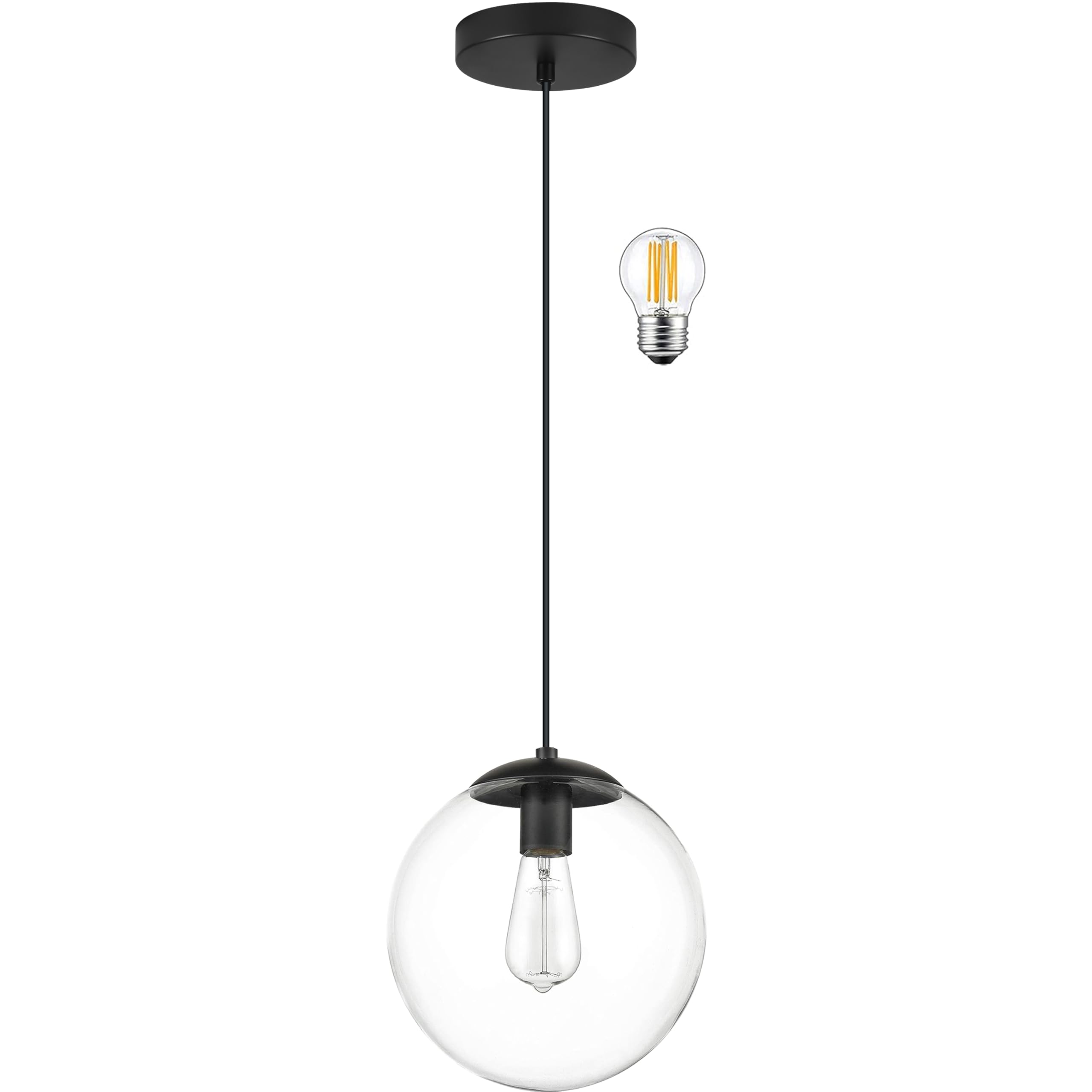 KoKo&Yukina 6-inch mini Modern Globe Pendant Light Clear Glass with Black Finish Contemporary Mid Century Adjustable Hanging Lig
