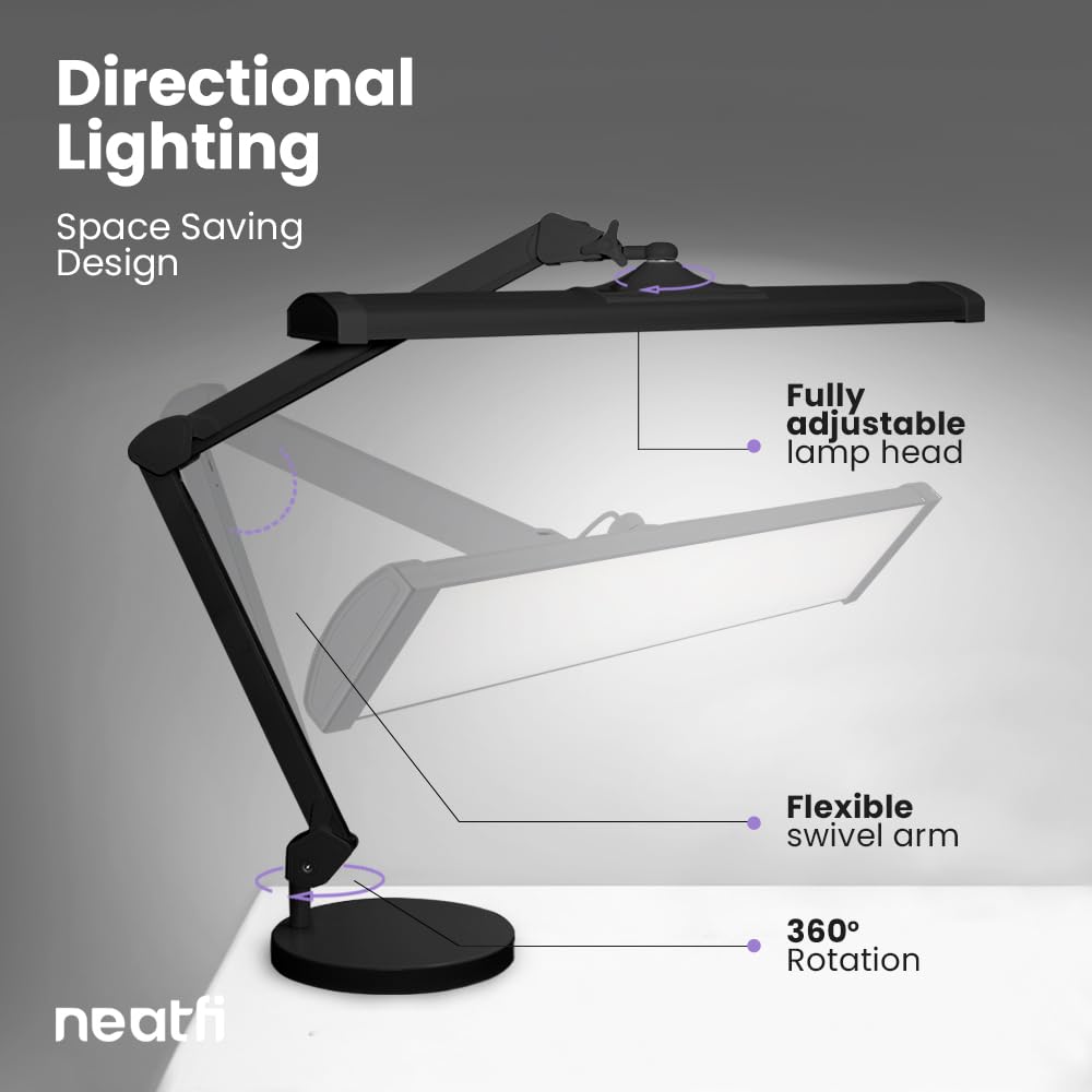Neatfi LED Desk Lamp, 3,500 Lumen, Dimmable, 45W, 26 Inch Wide Metal Shade, Black