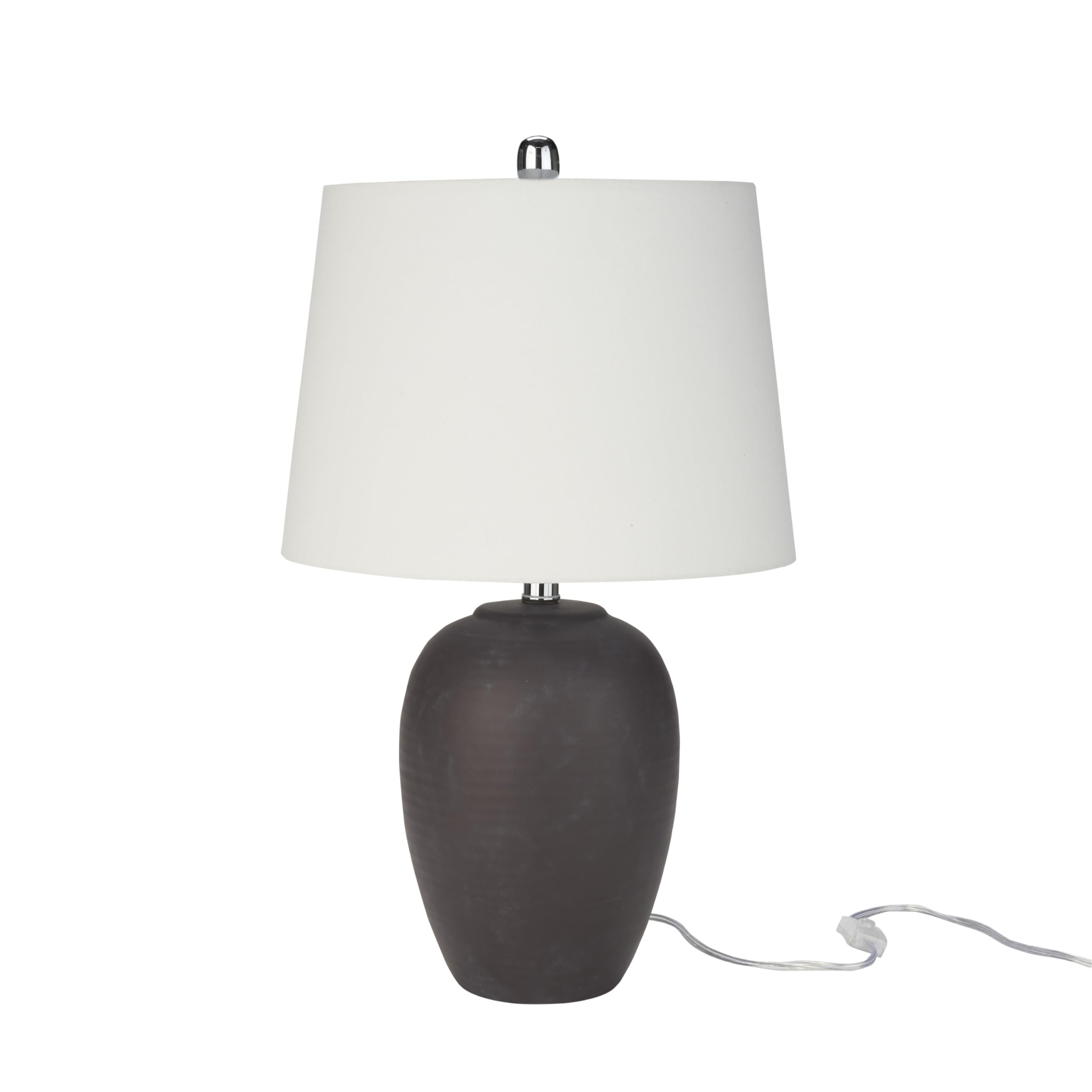 Nourison 23'' Eggplant Purple Ceramic Pot Table Lamp For Bedroom, Living Room, Dining Office, With White Tapered Drum Shade