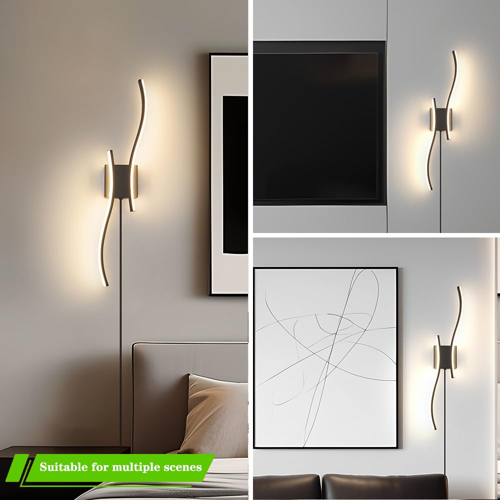 Daunton Modern Plug In Wall Sconce Set Of 2  Black Dimmable Led Wall Light With Remote Control  3Cct Adjustable & Memory Function  Timer  Plug In Cord Wall Lamp For Tv Wall Living Room Hallway Bedroom