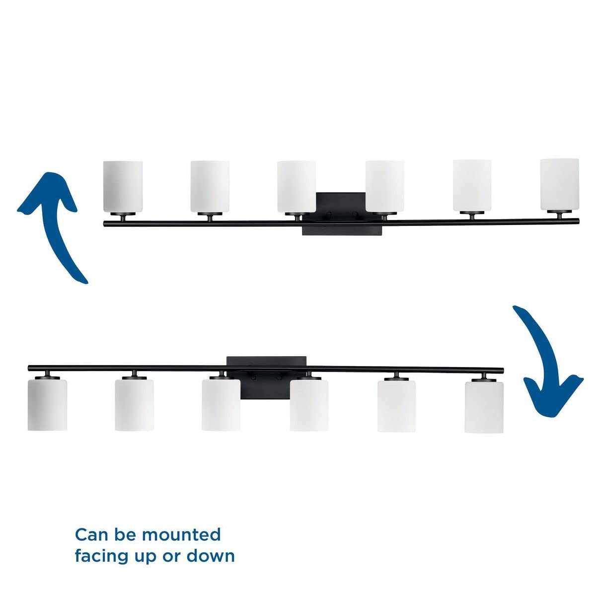 Progress Lighting Replay Collection 48 In. 6-Light Textured Black Etched White Glass Modern Bath Vanity Light