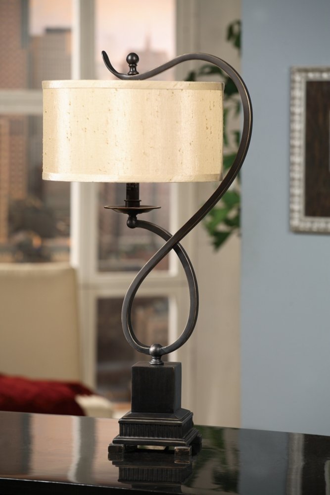 Crestview Collection Metal Table Lamp - 12x12x27 Bronze Finish with Beige Drum Shade (Model 621940)