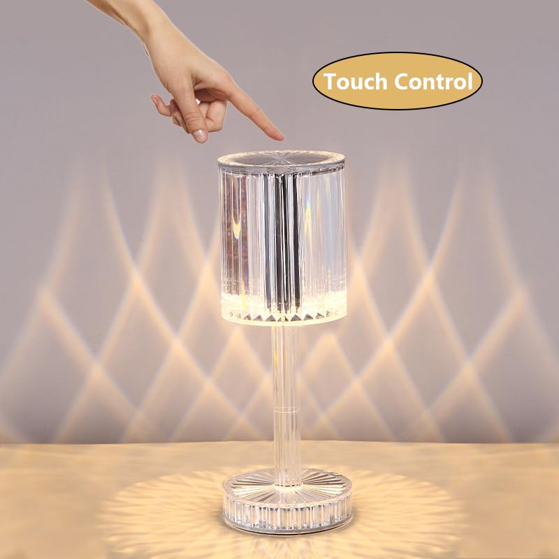 Portable Crystal Table Lamp,16 Color Touch Control Rechargeable Lamp,Crystal Bedside Lamp,Night Light,Room Decor Desk Lamp,Bedro