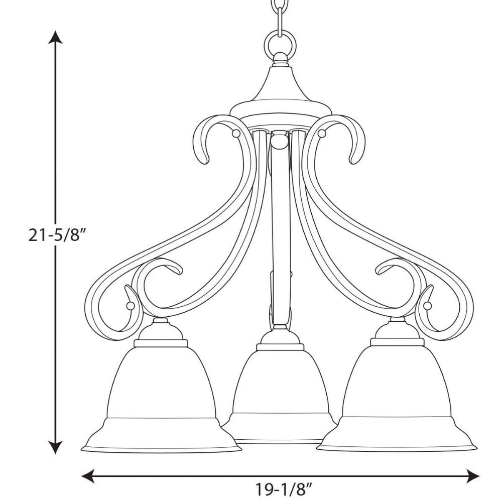 Progress Lighting P4405-77 3-Light Chandelier With Tea Stained Bell-Shaped Glass Bowls And Squared Scrolls And Arms, Forged Bron