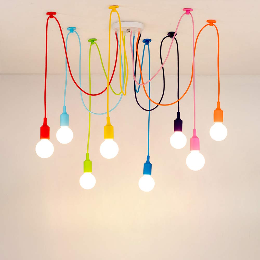 KJLARS Ceiling Spider Lamp Chandelier 8 Arms Adjustable DIY Pendant Light Multicolor for Childrens Room, Bedroom, Dining, Living Room