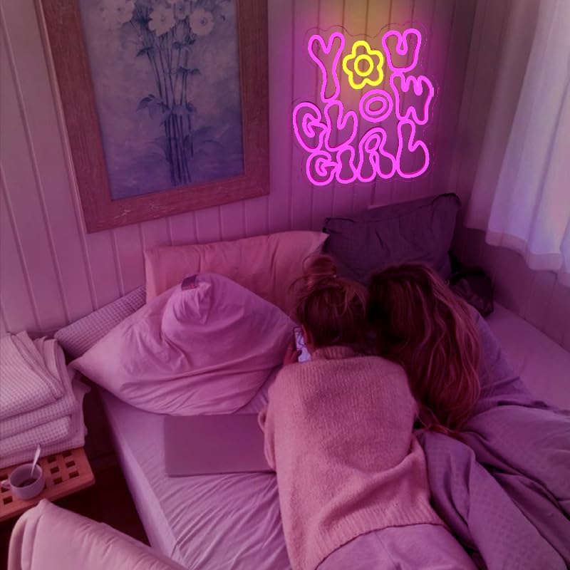 WLHOPE Neon Sign - You Glow Girl LED Light for Wall Decor, 12.2x12.5 inches, Pink, Ideal for Bedroom, Bar, Club, Wedding, Birthday Party
