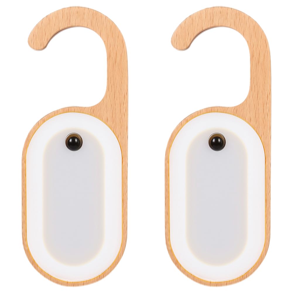 Leapair 2-Pack Hotel Door Sign Night Light with Motion Sensor, Reusable Message Board Doorknob Lamp, Wooden Finish LED Light for