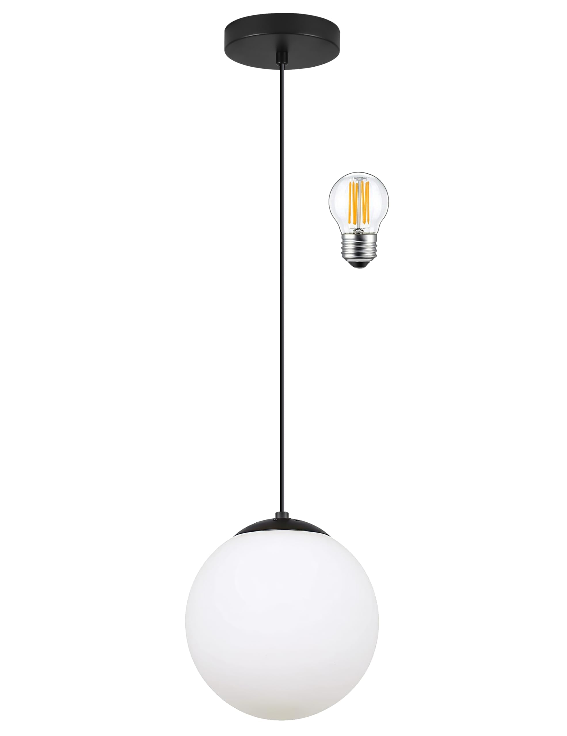 KoKo&Yukina 6-inch mini Modern Globe Pendant Light Opal Glass with Black Finish Contemporary Mid Century Adjustable Hanging Ligh