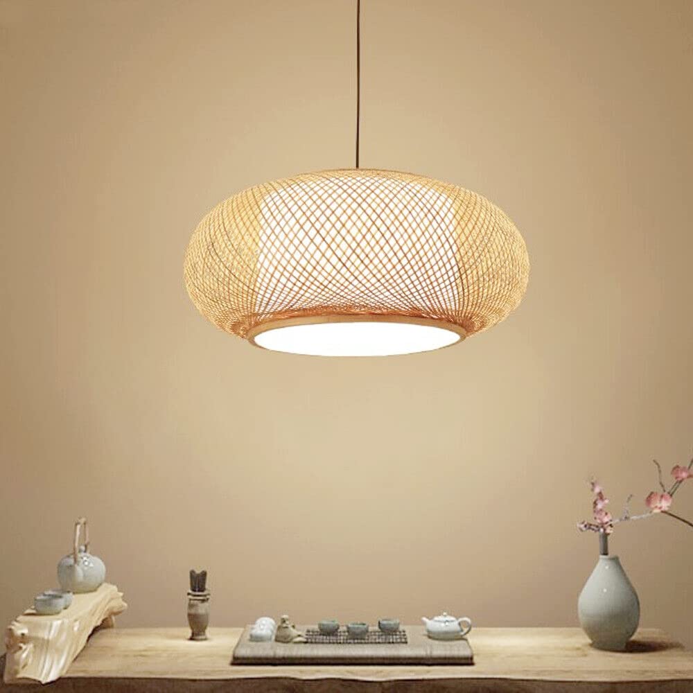16''Retro Rattan Light Fixture Lantern Close To Ceiling Light Drum Shape, Rustic Woven Light Fixture Creative Decoration Art Lig
