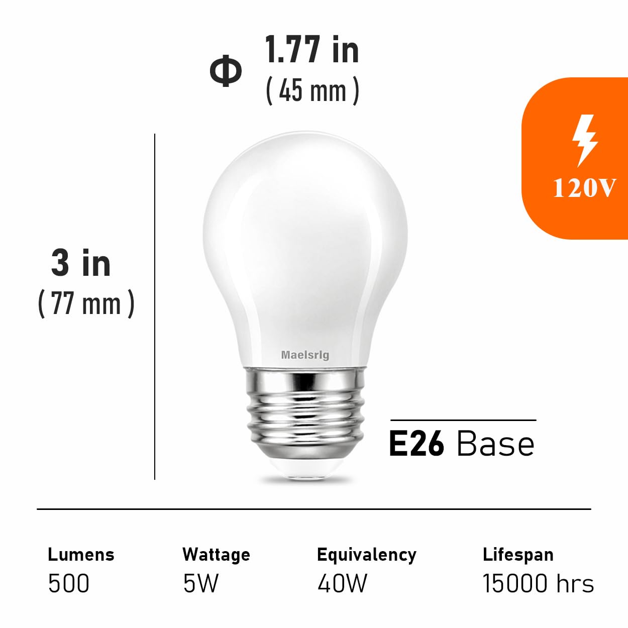 Led Appliance Bulb, 40W Equivalent, Range Hood Light Bulbs, Daylight White 5000K, 5W 500 Lumens, Non-Dimmable, E26 Base, Refrige