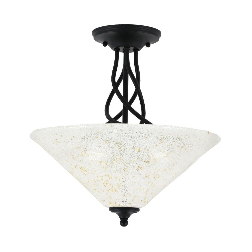 Toltec Lighting 909-MB-714 Capri - 3 Light Semi-Flush Mount-16 Inches Tall and 16 Inches Wide, Finish Color: Matte Black, Glass Color: Gold Ice