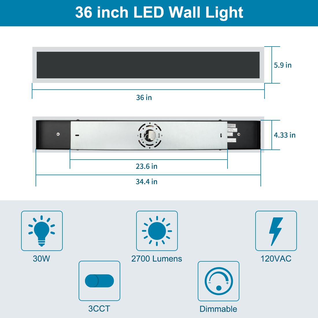 Xbuyee 2-Pack 36Inch Modern Outdoor Wall Light Exterior Led Long Wall Lighting Fixture, Ip65 Waterproof Wall Lamps, Dimmable 30W