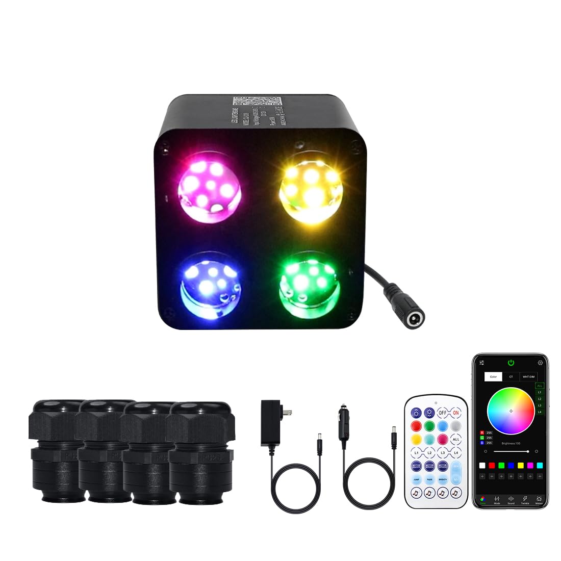 AMKI RGBW Starlight Box Motor for Fiber Optic Ceiling Light Kit, 36W Twinkle, Remote/APP Control, Multicolor, Aluminum
