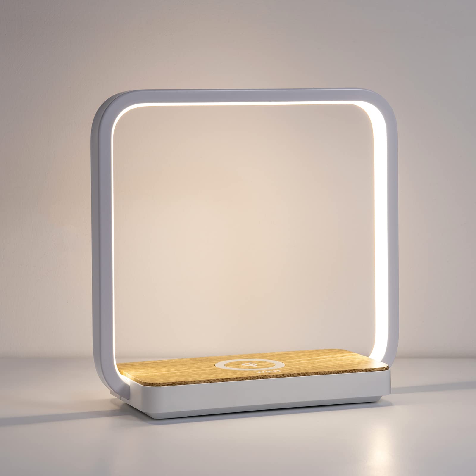WILIT A13S Bedside Lamp with Qi Wireless Charger, 3 Step Dimmable Touch Control, White Metal Finish