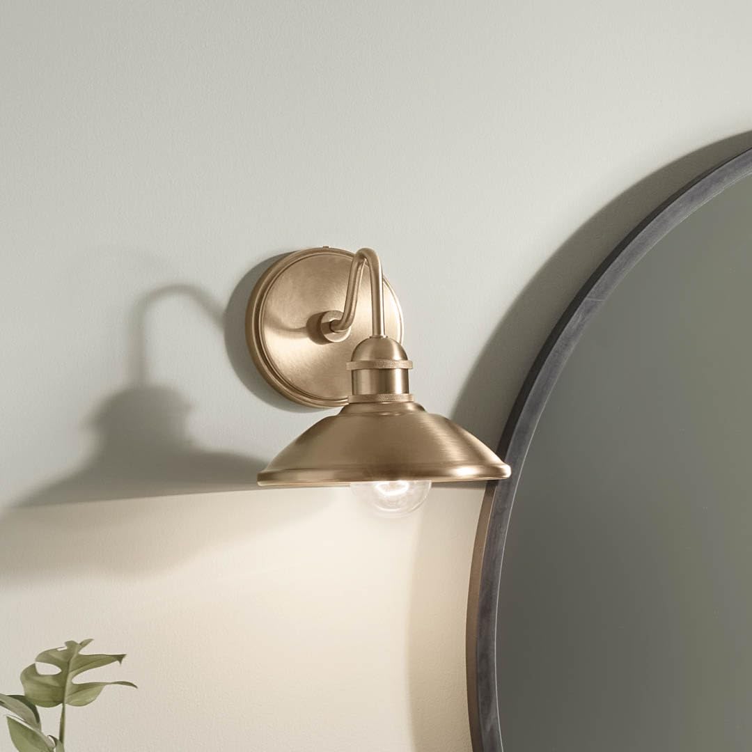 Kichler Clyde Bathroom Vanity Light, 1 Light, 7.25inH x 7.5inW x 8.25in Ext., Champagne Bronze, Model 45943CPZ