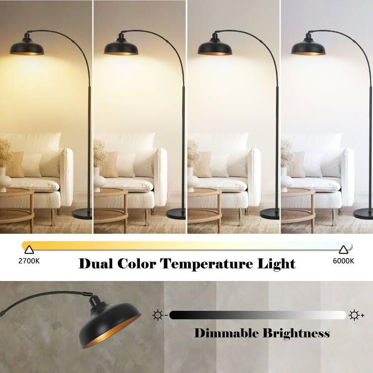 Arch Floor Lamps With Remote - Dimmable Floor Lamp 70 Black Tall Lamp With 360? Adjustable Hanging Metal Shade, Arc Lamps Floor