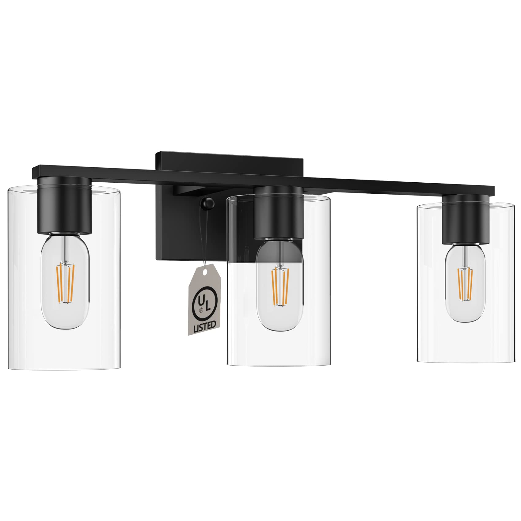 Wilon Bathroom Vanity Light, 3 Light Black Bathroom Light Fixtures, Modern Bathroom Vanity Light With Clear Glass Shade, E26 Base Bathroom Lights Over Mirror, Vanity Lights For Bathroom Kitchen