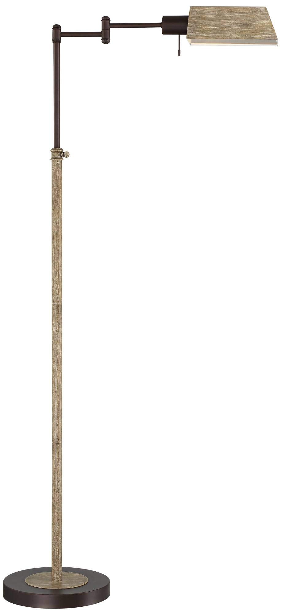 Regency Hill Jenson Rustic Farmhouse Industrial Swing Arm Pharmacy Floor Lamp Standing 54'' Tall Bronze Faux Wood Adjustable Hei