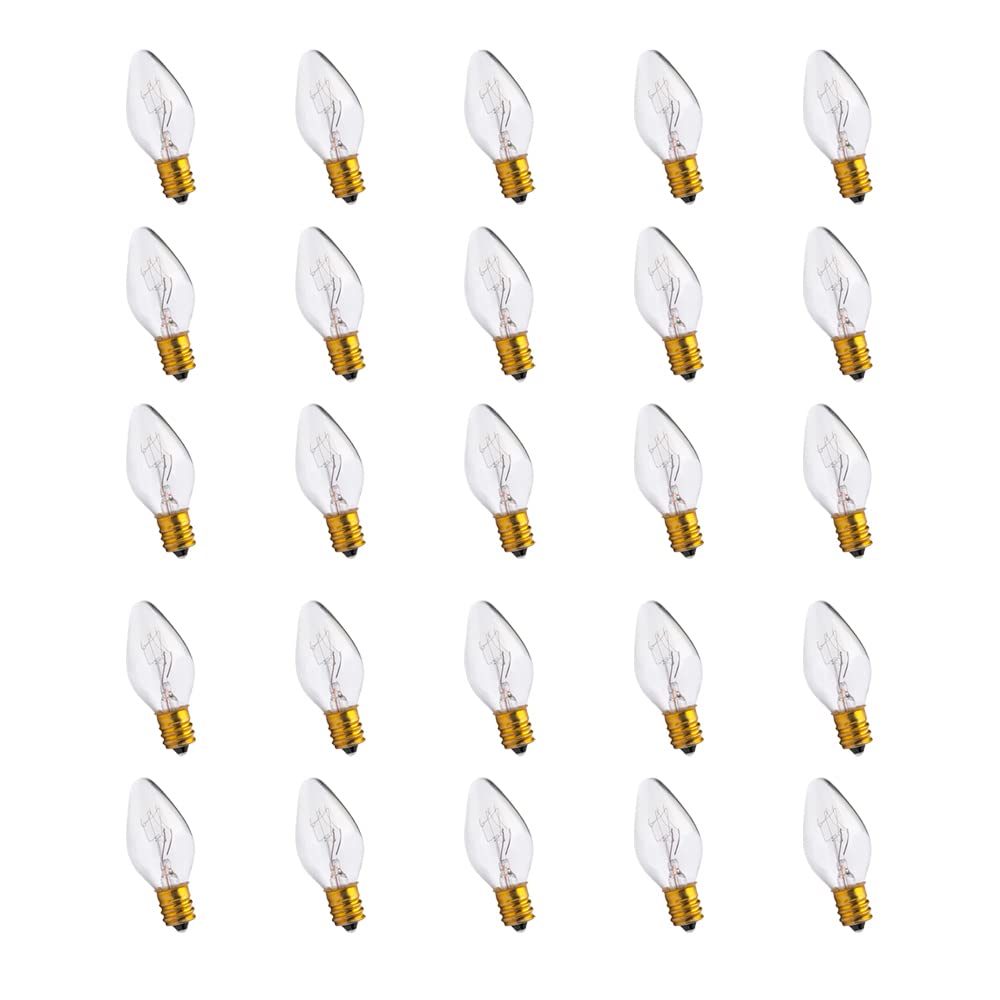 Lumenivo 7 Watt Clear Incandescent C7 Colored Night Light Bulbs 7W C7 Christmas Village Light Bulbs Candelabra Base Clear Bulbs 