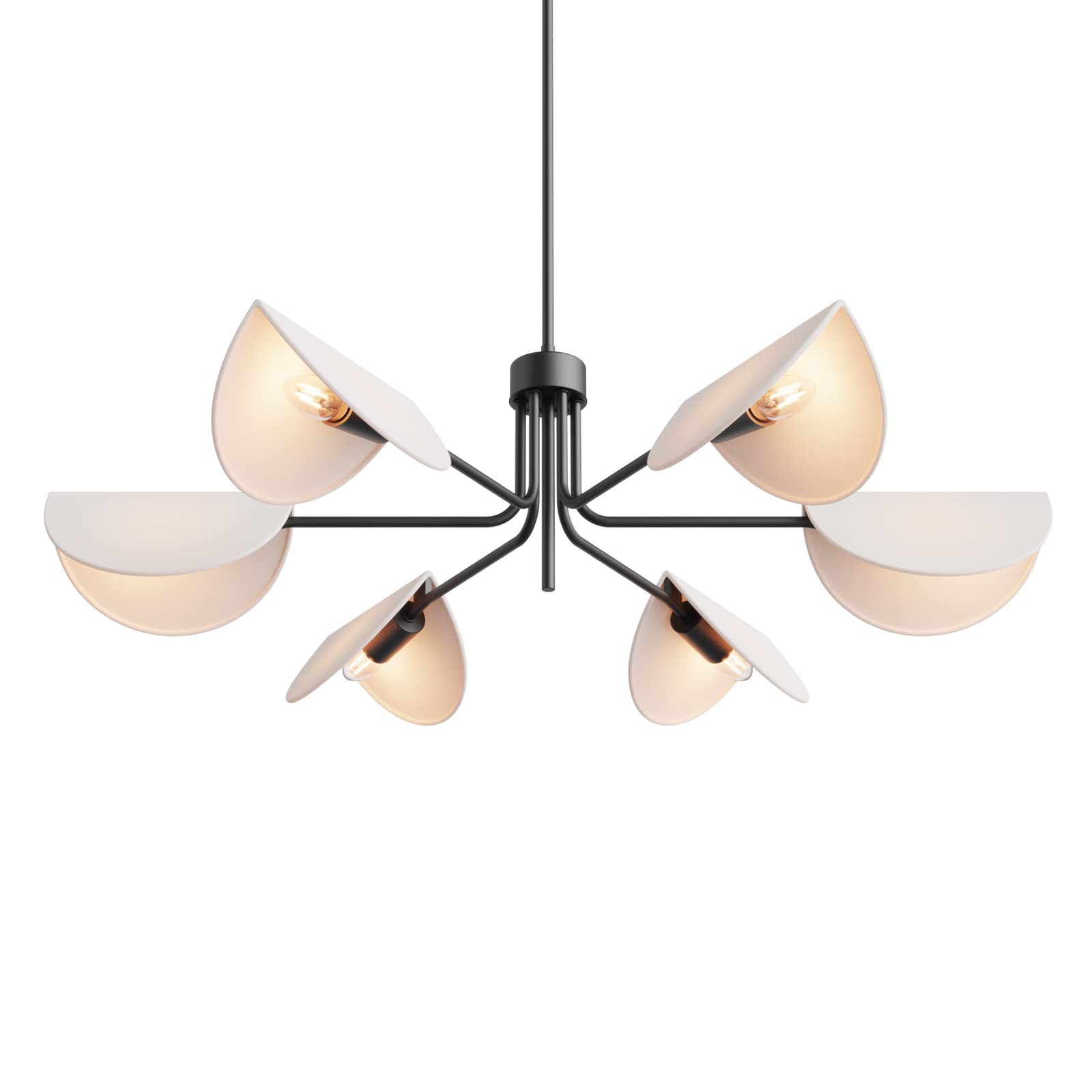 Seol-Light 6-Light Fold White Linen Blossom Shades Chandelier With Black Metal Stems,E12,240W,35'' Dia Large;